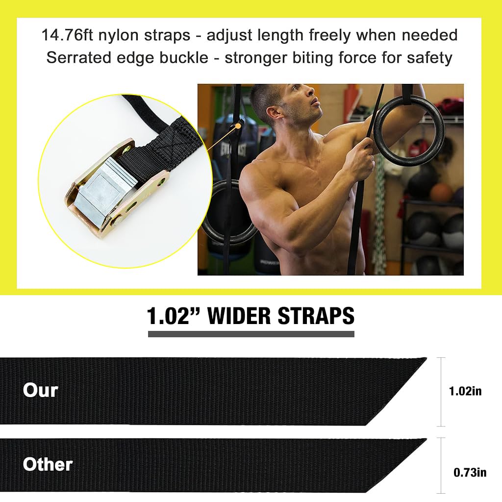 Proberos Gymnastic Rings for Adults with 14.76ft Adjustable Straps and Zinc Alloy Buckles | 1100lbs Capacity