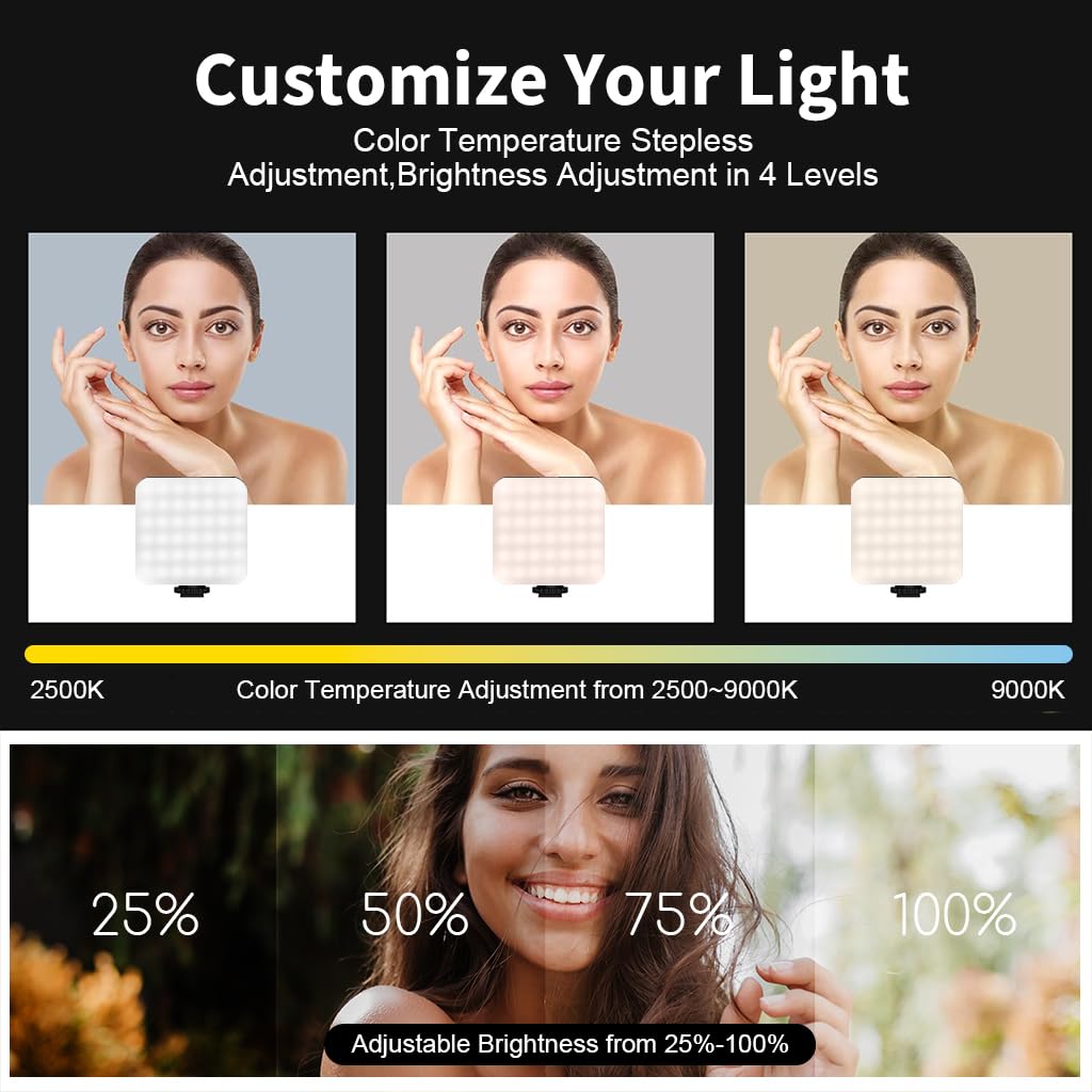 ELEPHANTBOAT Portable Lights for Video Shooting with 3-Color Dimmable LED and 360° Adjustable Clip | USB Rechargeable 2000mAh