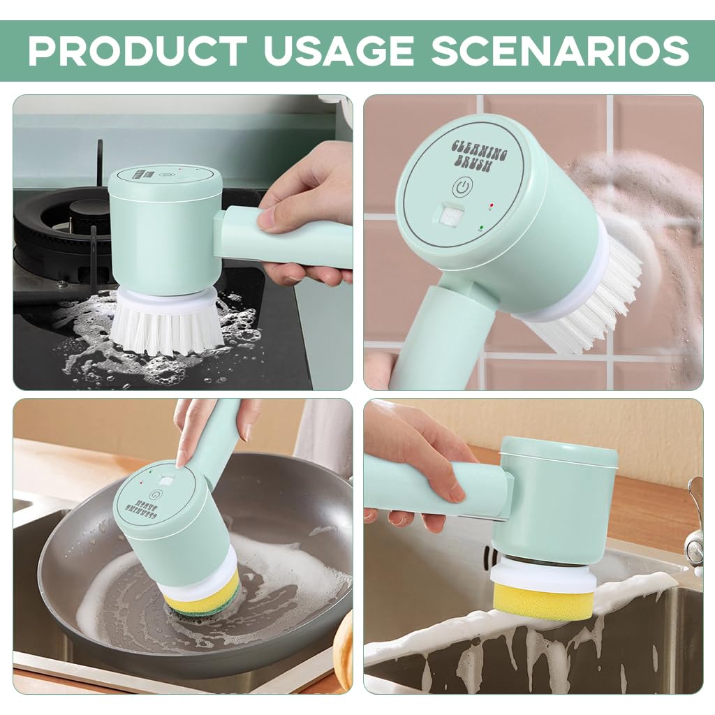 Serplex Electric Cleaning Brush for Kitchen and Bathroom with 2 Speeds and 120 min Runtime | Featuring Folding Handle and 3 Replaceable Brush Heads