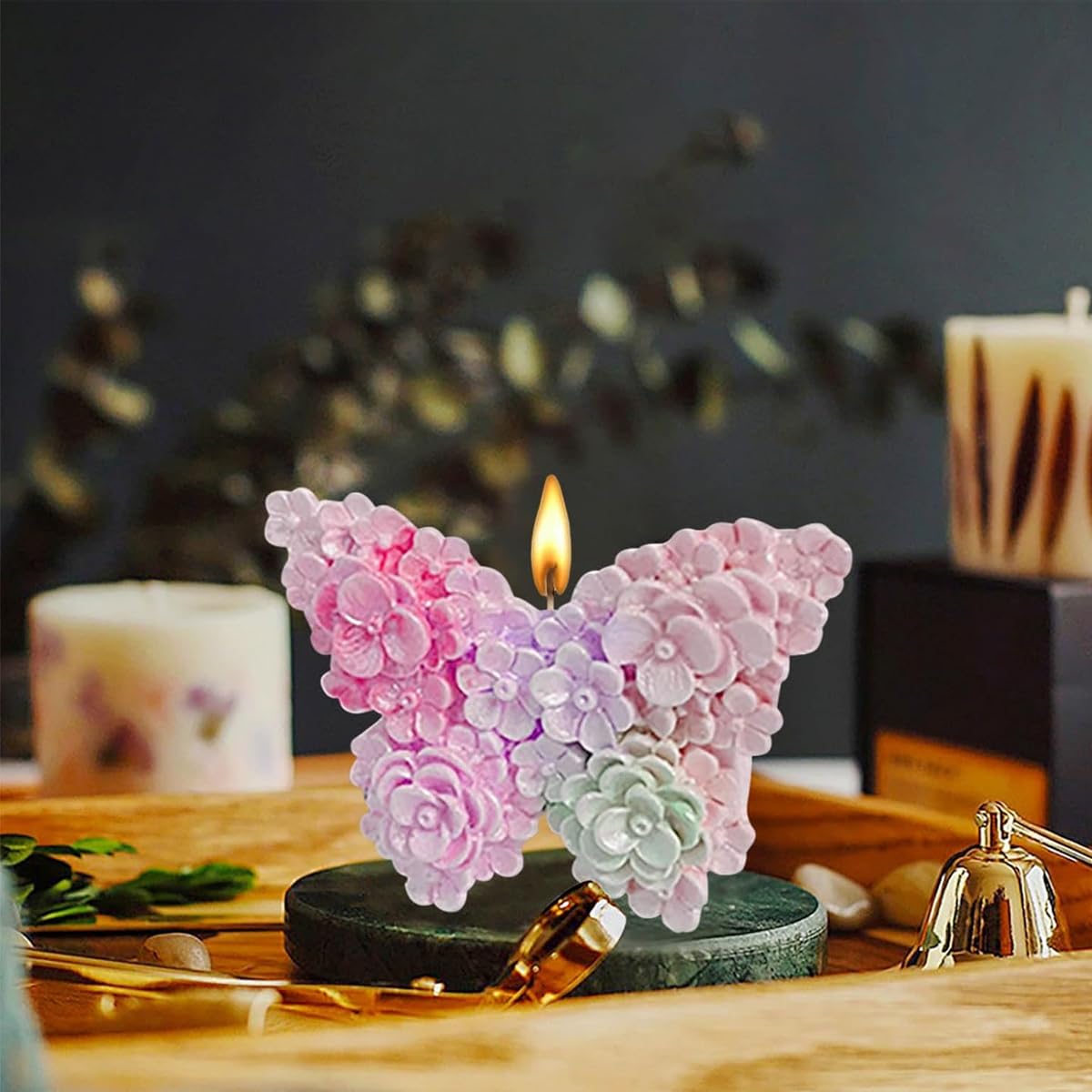 HASTHIP® 3D Flower Butterfly Silicone Mold DIY Crafting Butterfly Silicone Resin Mold Flower Butterfly Silicone Molds for Scented Candles, Handmade Soap, Resin Desk Decor, Cake Decorating, 5x3.6cm