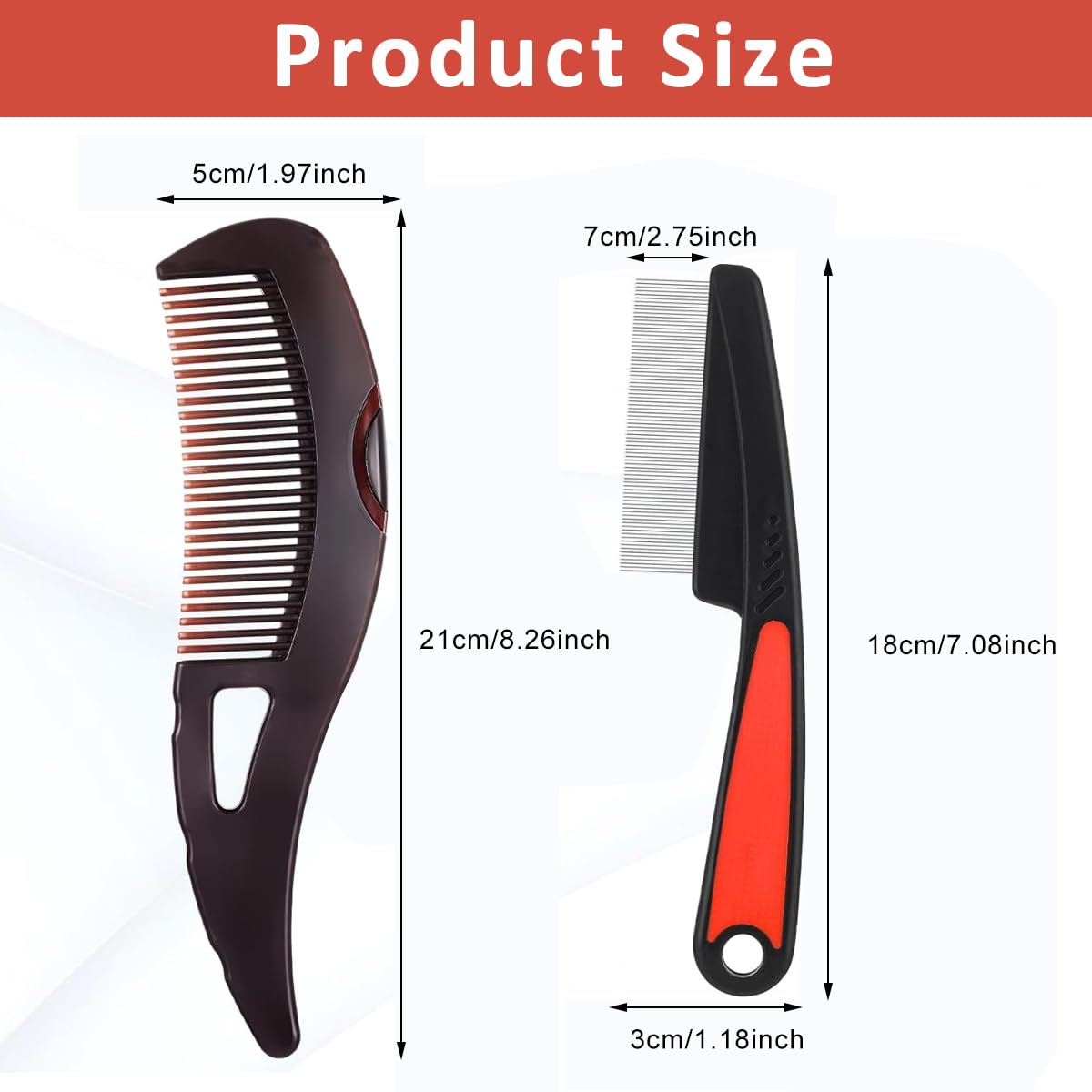 ZIBUYU Hair Combs Set for Dandruff and Lice Removal with Self Cleaning Design | 2Pcs Stainless Steel Fine Tooth Scalp Massage Tools