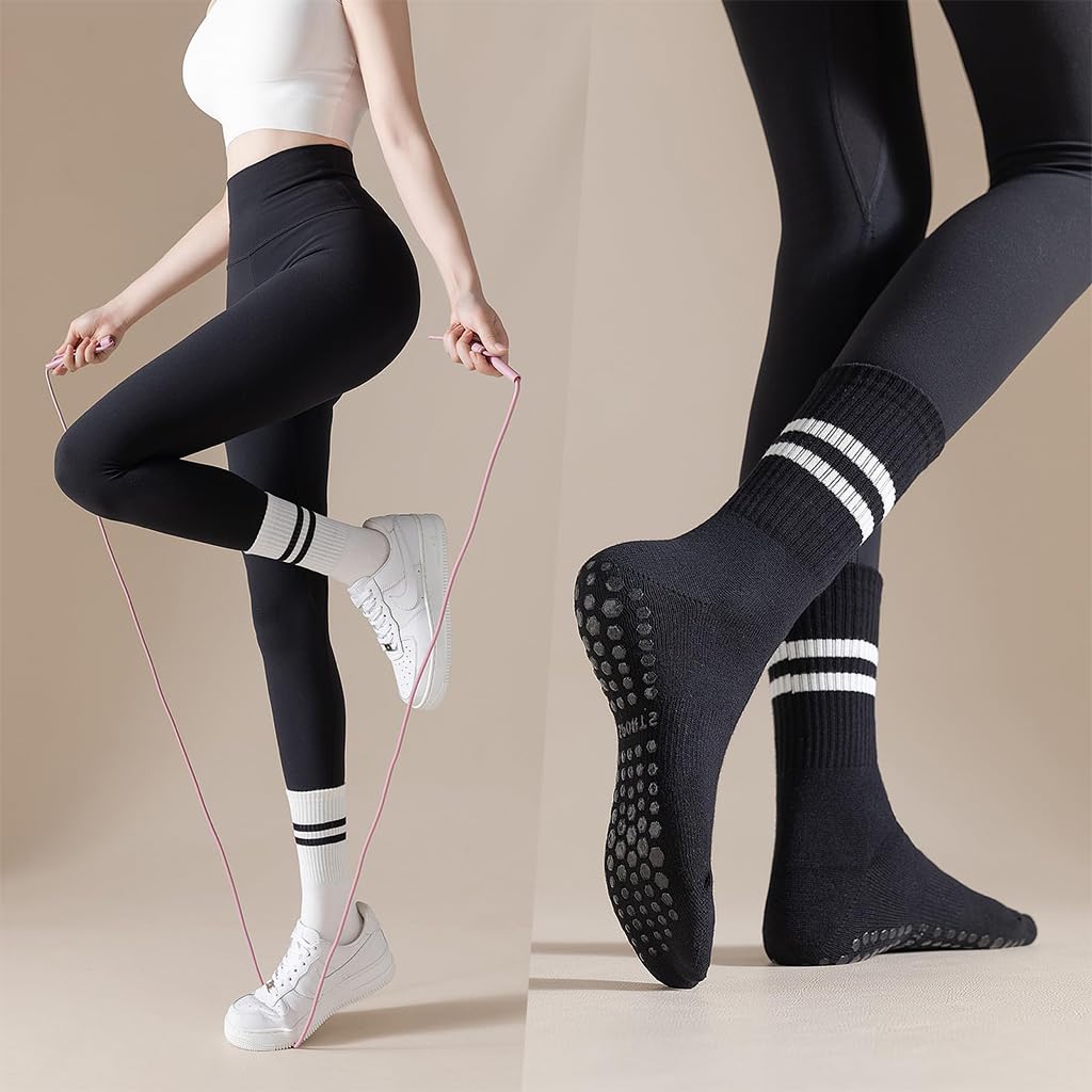 PROBEROS Yoga Socks for Women with Anti Slip Silicone Grip and Breathable Cotton | 4 Pairs