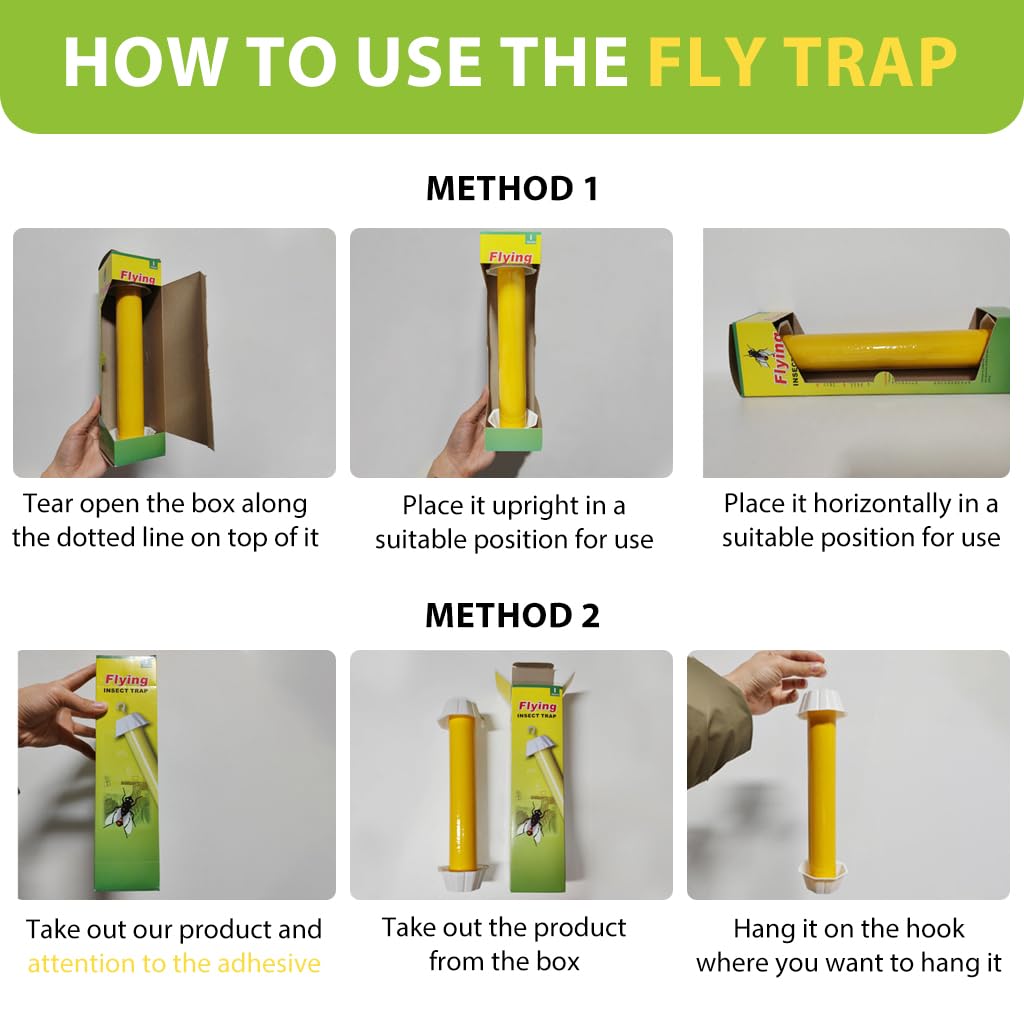 Sticky Fly Trap for Indoor and Outdoor Use with Hanging Hooks and Non Toxic Adhesive | Safe Insect Capture