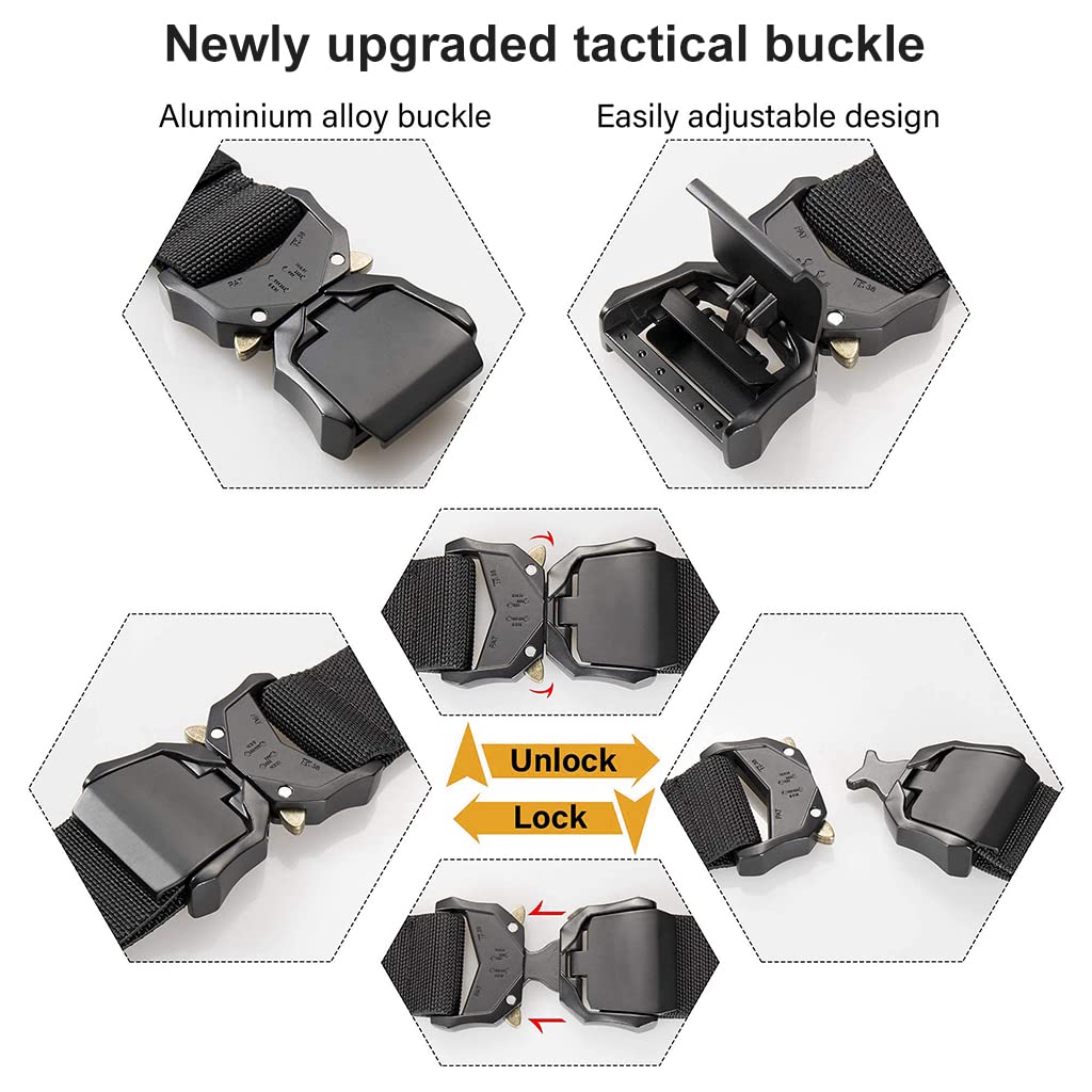 GUSTAVE Tactical Belt for Men with 49.2 in Nylon Webbing and Quick Release Aluminum Buckle | Black