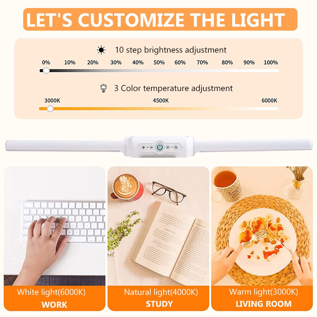 Verilux LED Table Light for Study with 350° Rotatable Dual Tube and 2000mAh Battery | Magnetic Mount