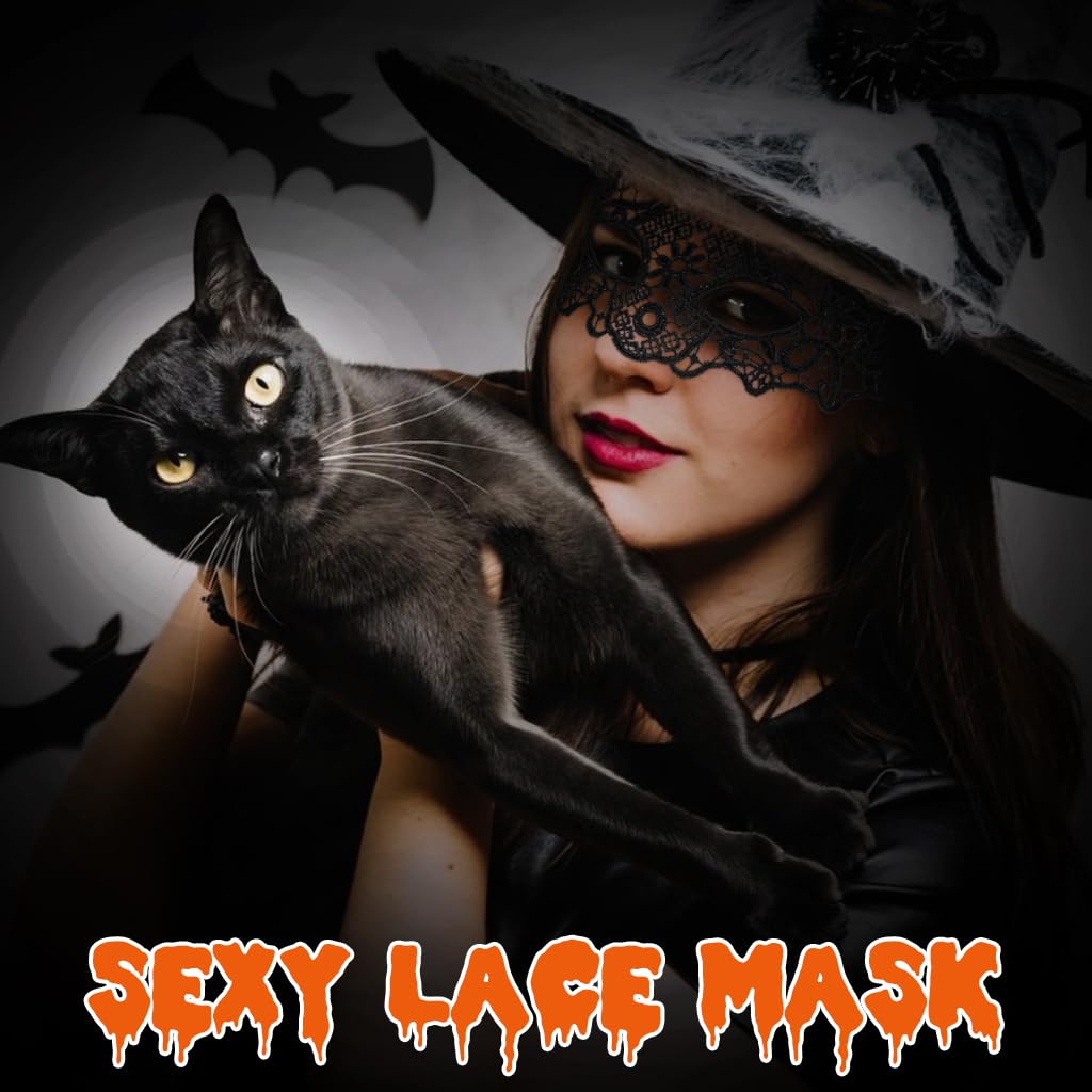 PATPAT Masquerade Mask for Women featuring Lace Floral Cutouts and Adjustable Tie-Back | 3 Pcs Set in Black White and Red