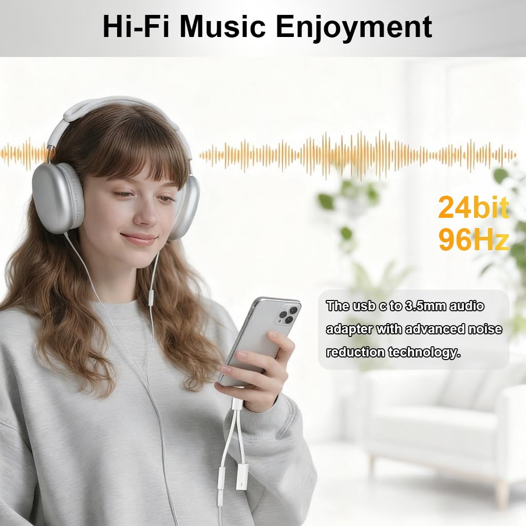 Verilux Type C to 3.5mm Audio Adapter with PD Fast Charging and Smart DAC Chip | Aluminum Alloy Design