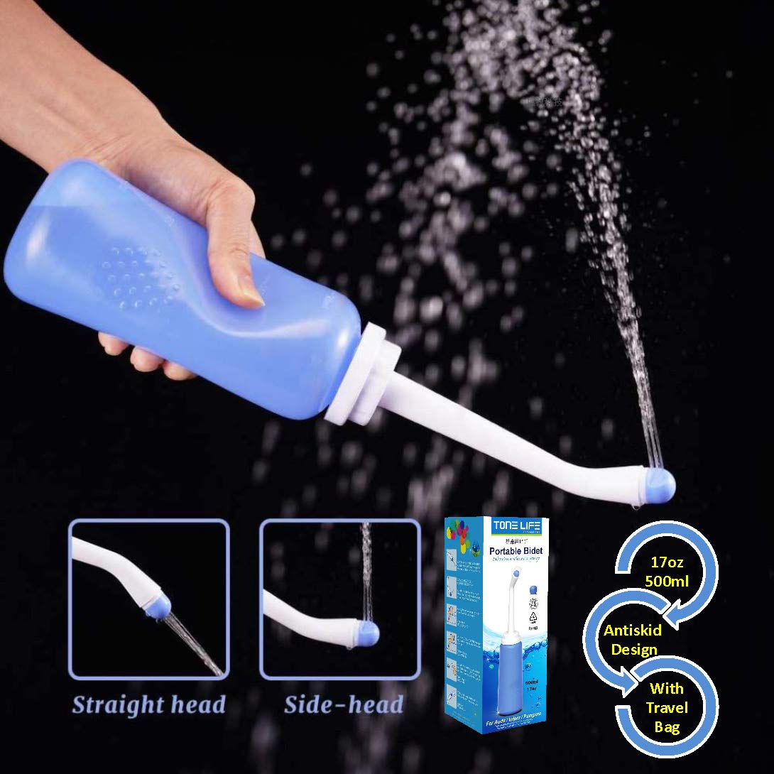 HANNEA Portable Bidet for Toilet and Postpartum Care with 500ml Bottle | Ergonomic Angled Nozzle