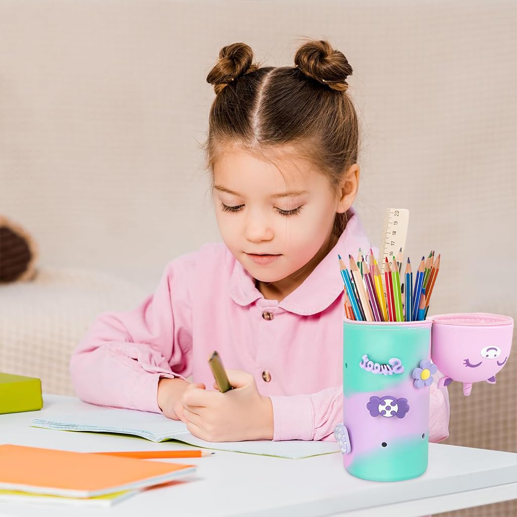 Climberty Unicorn Pencil Pouch for Girls with Multi Hole Design and Cute Charms | Pink Silicone Pen Holder for School