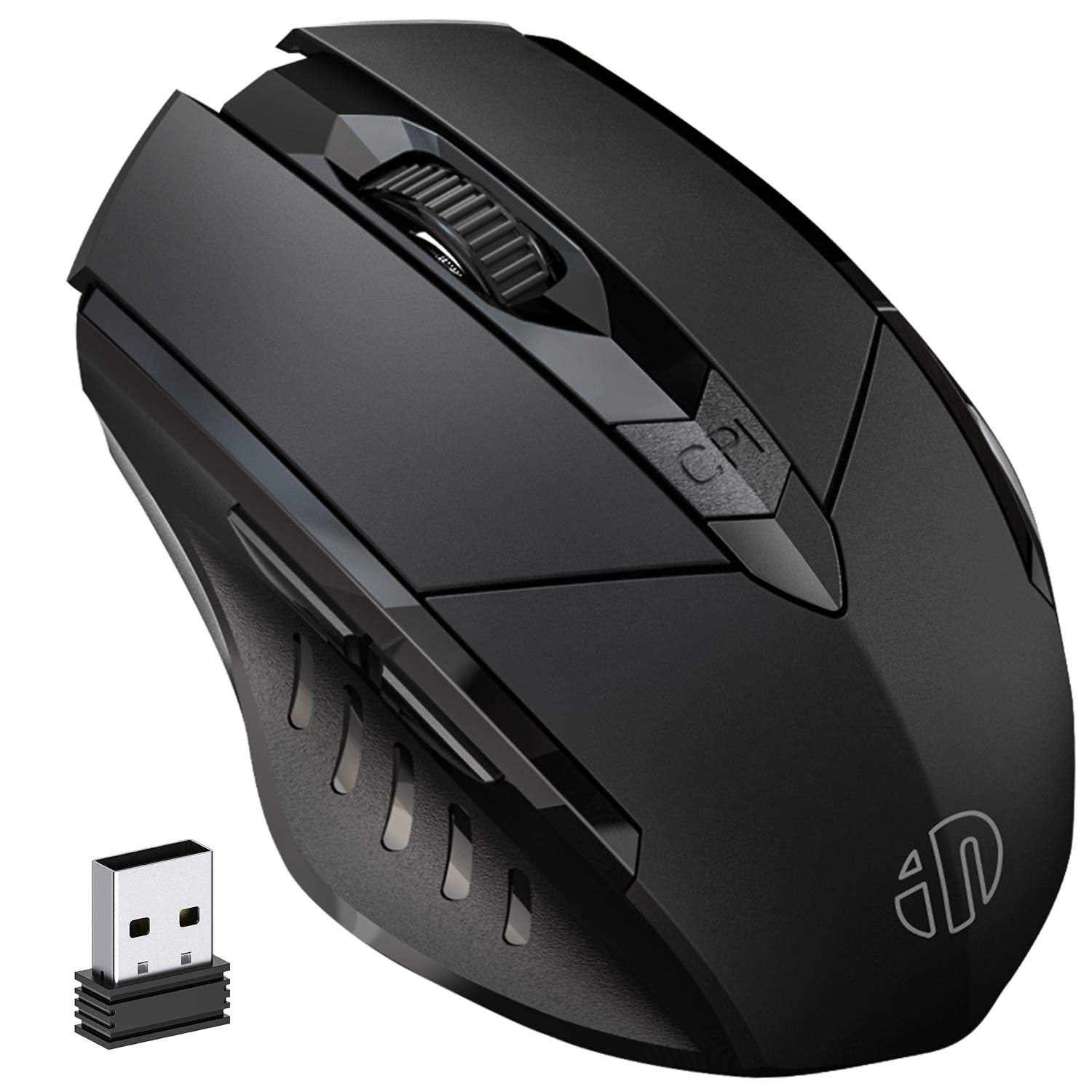 Verilux Wireless Mouse Rechargeable, Inphic Ergonomic Silent Click USB 2.4G Cordless Mouse for Laptop PC Computer Tablets Windows Linux, 6 Buttons, 1600DPI 3 Adjustment Level