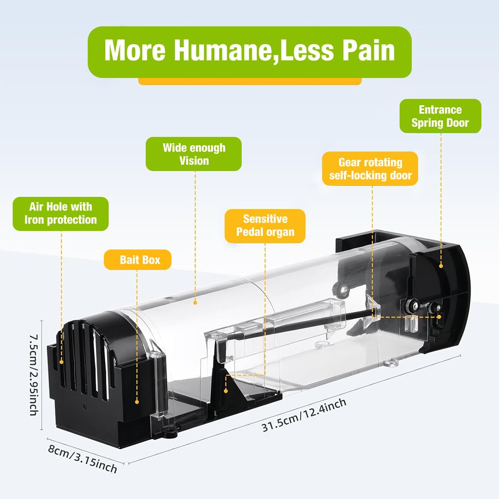 Optifit Rat Trap Cage for Indoor and Outdoor Use with 12.4 in Channel and Quick Response | Humane Reusable Catcher