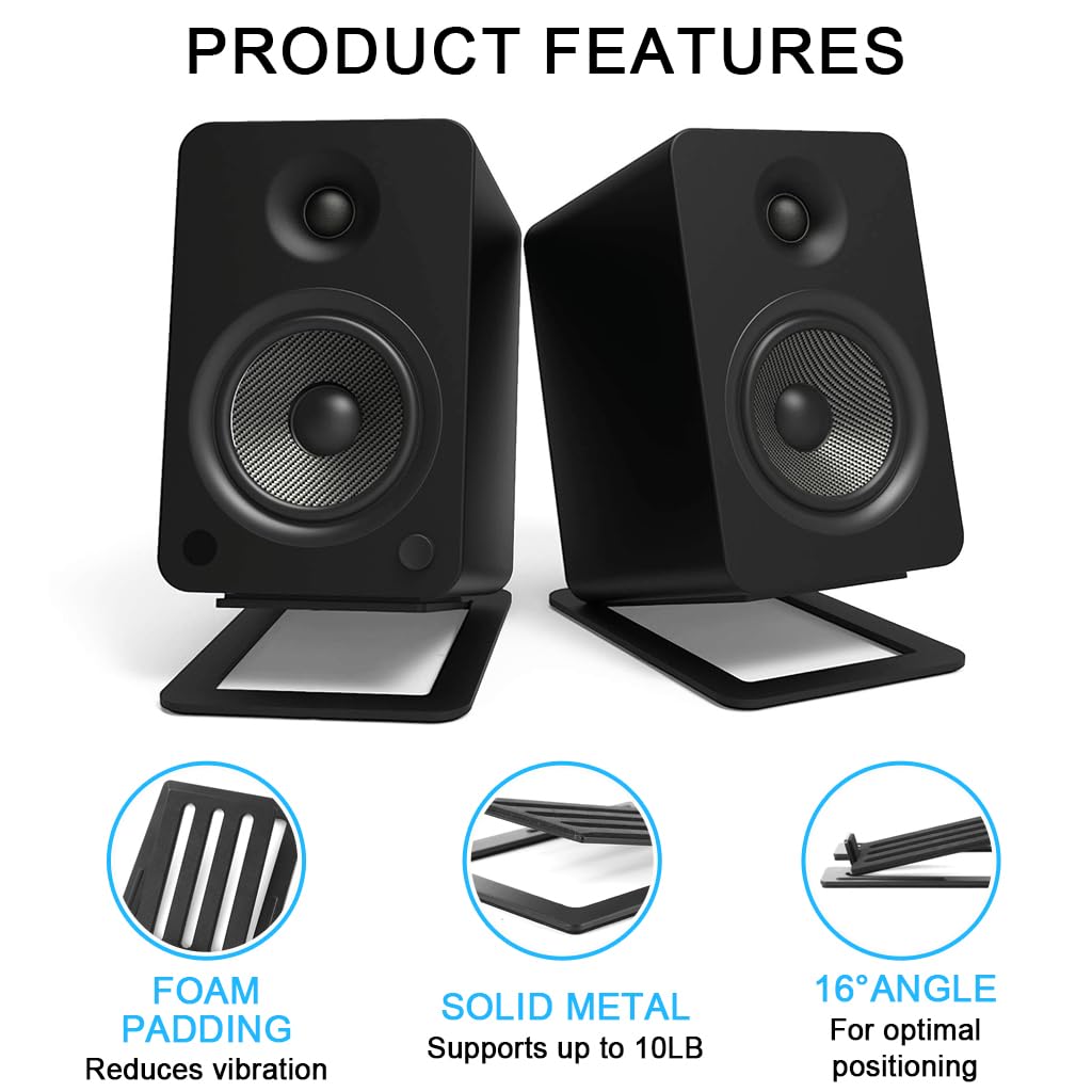 ZORBES Desktop Speaker Stands for Bookshelf or Monitor Speakers with Anti‑Vibration Carbon Steel Build | 2 Pack Supports Up to 4.5kg