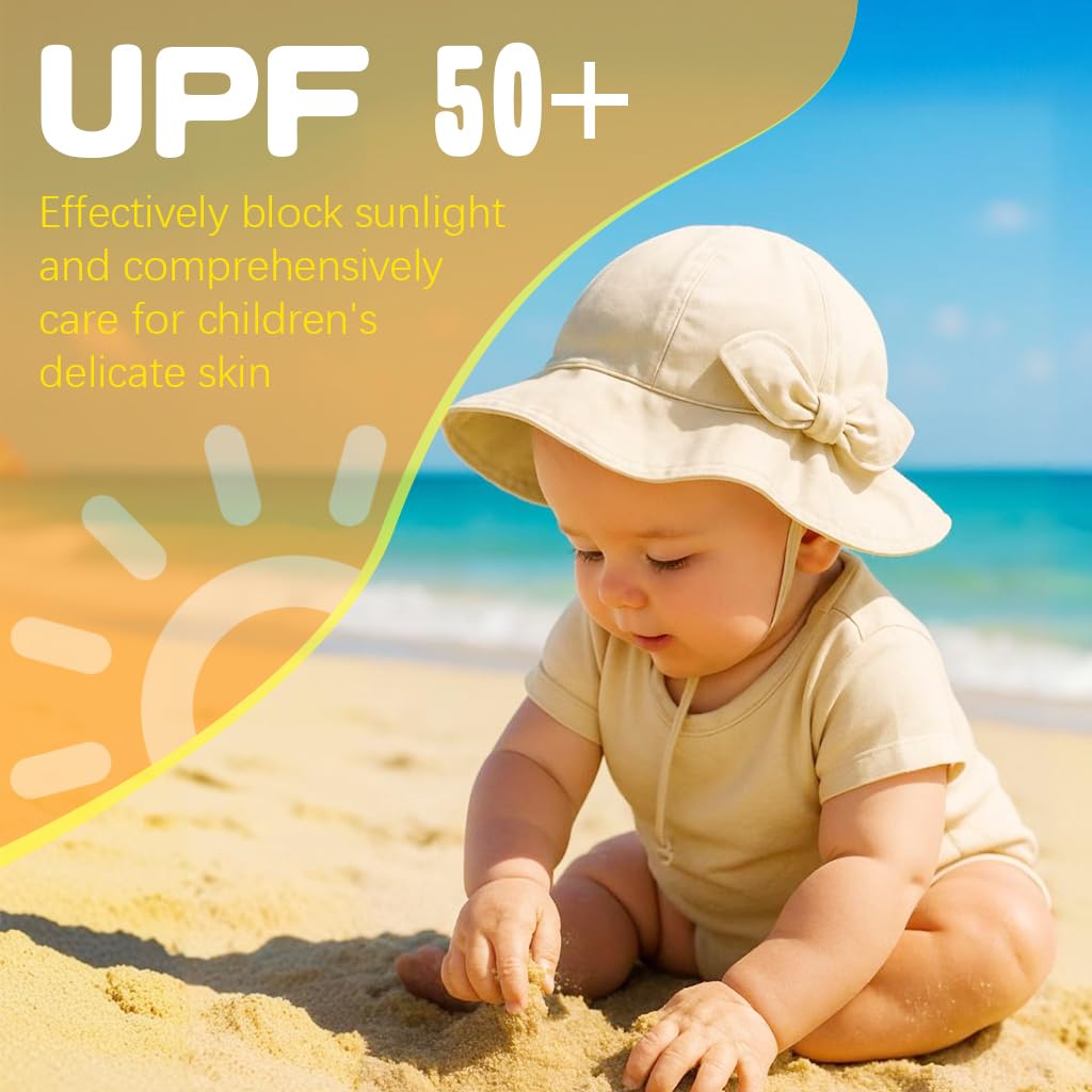 SNOWIE SOFT Baby Sun Hat for Girls 0–6 Months with UPF 50+ Protection and Chin Strap | Cute Bow Summer Cap for Beach and Travel