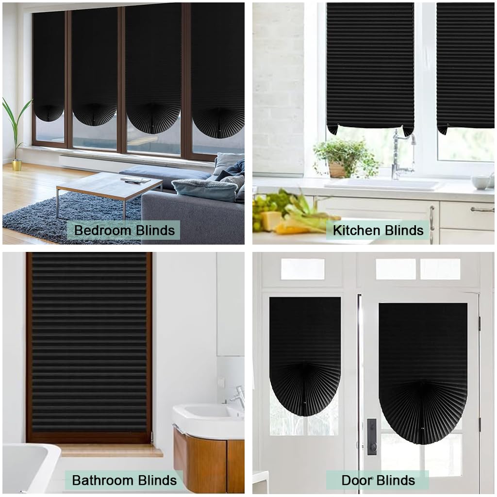 HASTHIP Blinds for Windows for Home and Office with No Drill Clip Up Design 60cm x 150cm | Black Non Woven Blackout Shade
