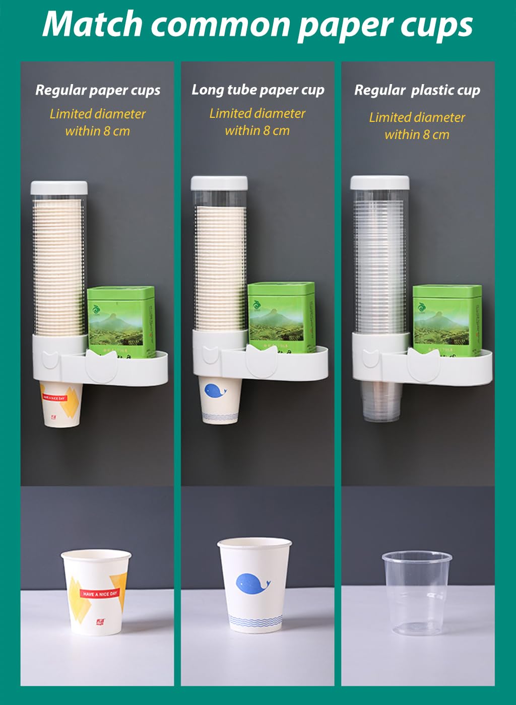 Supvox Wall Mounted Cup Dispenser for Home and Office with Iron Clip Mechanism and Storage Shelf