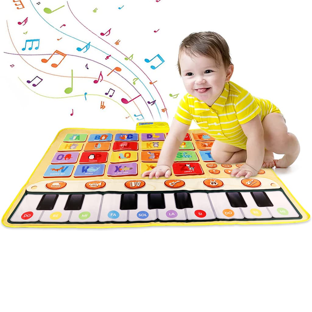 PATPAT® Musical Mat for Kids Extra Large Size 39.3''x27.5'' Cartoon Alphabet Piano Mat for Kids Early Educational Toys Adjustable Volume Piano Keyboard Play Mat Sound Toys Gifts for Boys and Girls