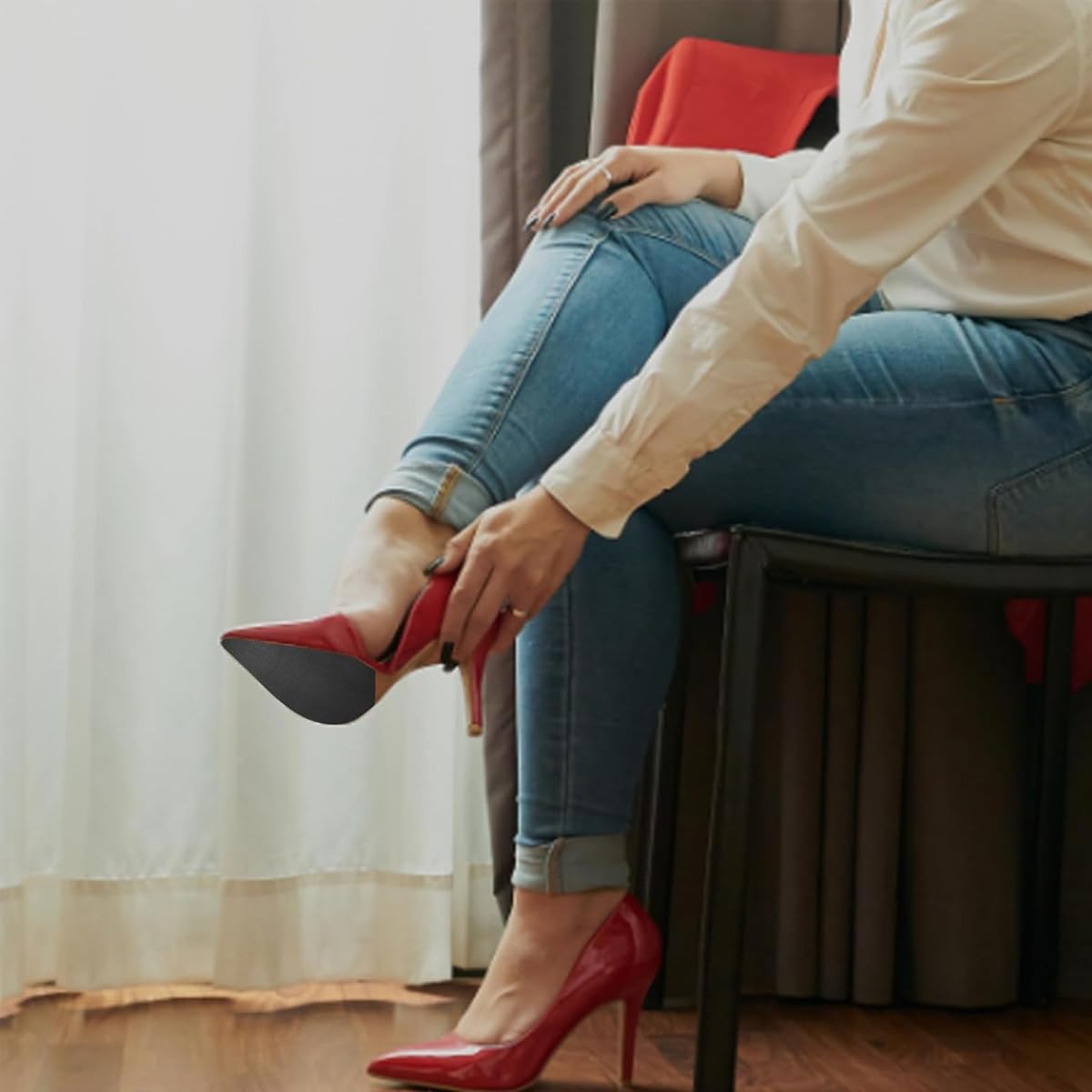 MAYCREATE Shoe Sole Protectors 24PCS for Leather Shoes and High Heels featuring Non Slip Rubber | Self Adhesive Cuttable Grips