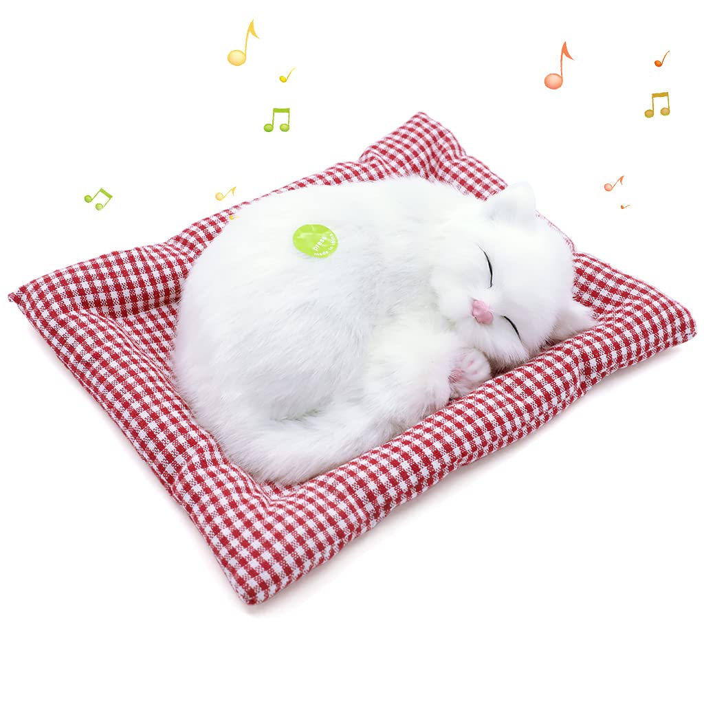 PATPAT® Sleeping Cat Toy, Car Soft Toys, Stuffed Toys Cute Simulation Doll Collection Stuffed Puppy Animals Toy with Mat, Kid Toy for Vehicle, White (25*20cm