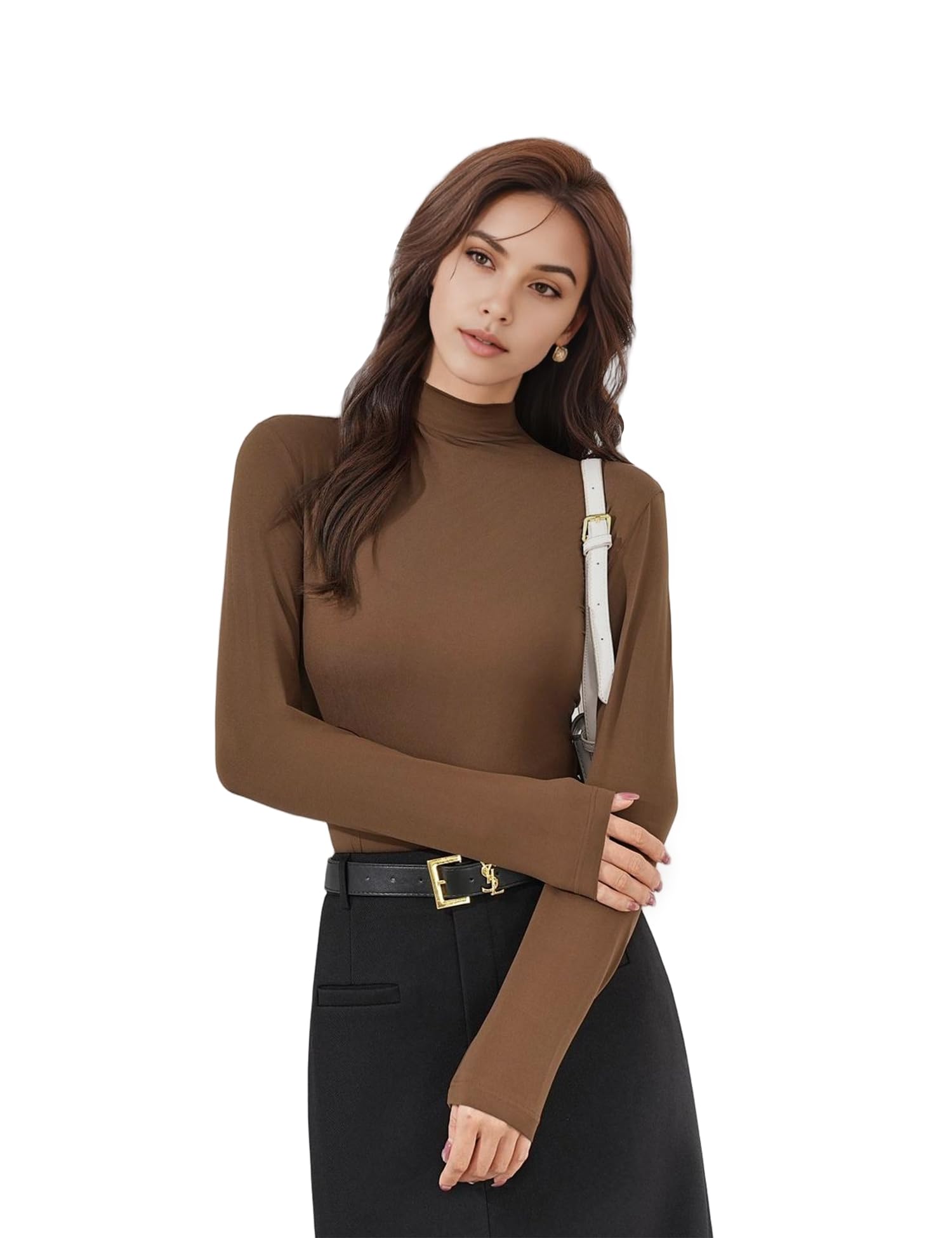 Venzina Women's Long Sleeve Mock Neck Top for Fall and Winter Layering | Soft Stretch Slim Fit Pullover