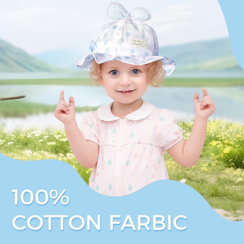 SNOWIE SOFT Baby Cap for Girls with Adjustable Bow Drawstring | Summer Sun Hat 3–18 Months Blue