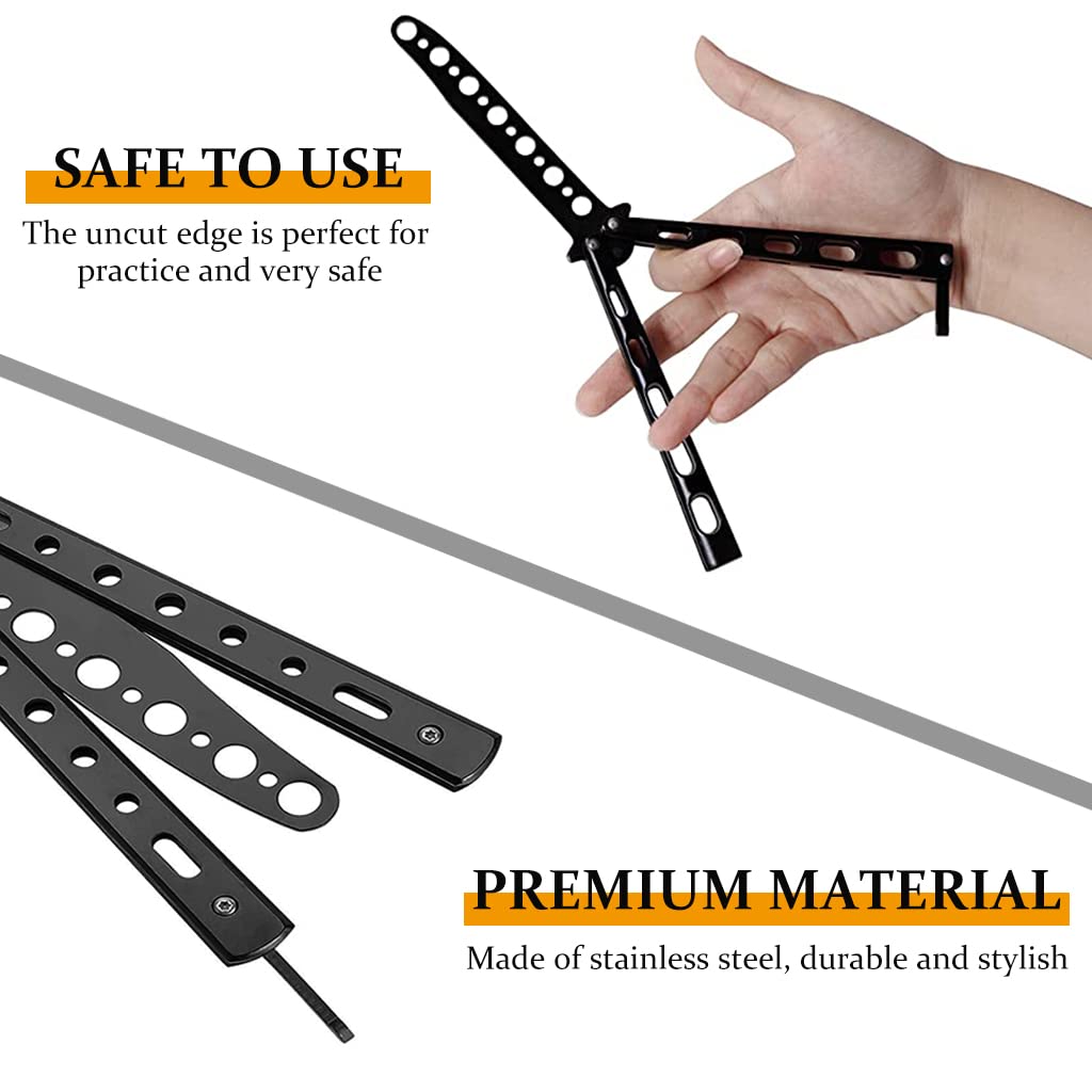 Proberos® Butterfly Knives Trainer with O-Ring Latch for Beginner, Children, Butterfly Knives Lover & More, Balisong Trainer with Unsharpened Blade for Practicing Flipping Tricks(Black)