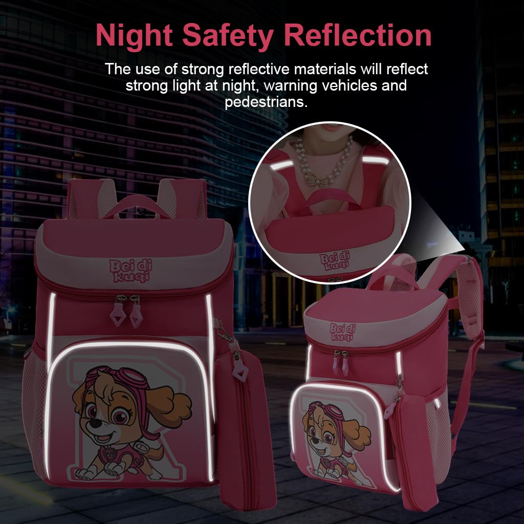 PALAY School Bags for Girls with Pencil Pouch featuring Pink Paw Patrol Sky Print | Gift for Kids 5-8 Years