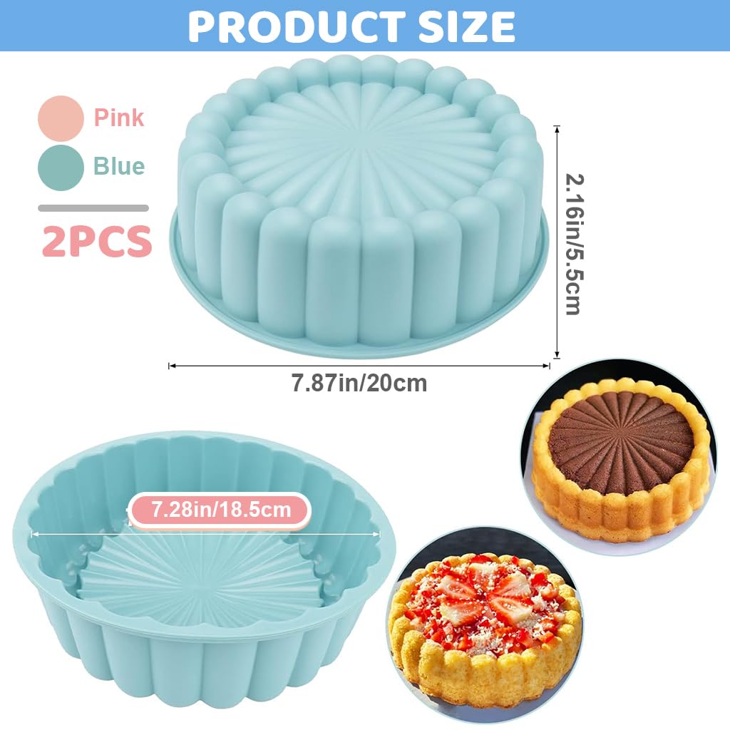 HASTHIP® 2Pcs Cake Mold 8 Inches Chiffon Cake Mold Nonstick Silicone Cake Molds Reuseable DIY Baking Silicone Cake Mold for Cheese Cake, Mousse Cake, Cream Cake