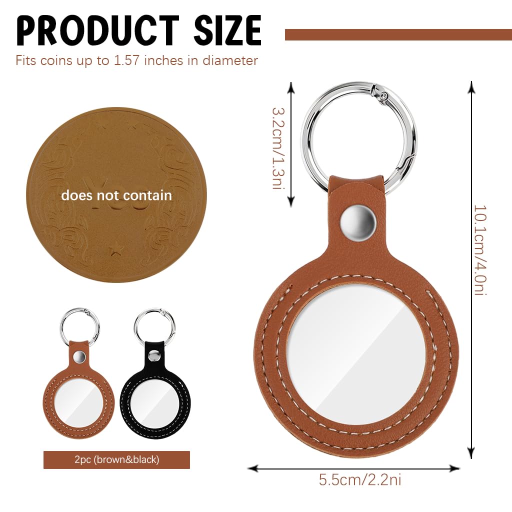 PALAY Coin Holder Keychain for 34-40mm Coins with Transparent Display Window | PU Leather Organizer for Men and Women