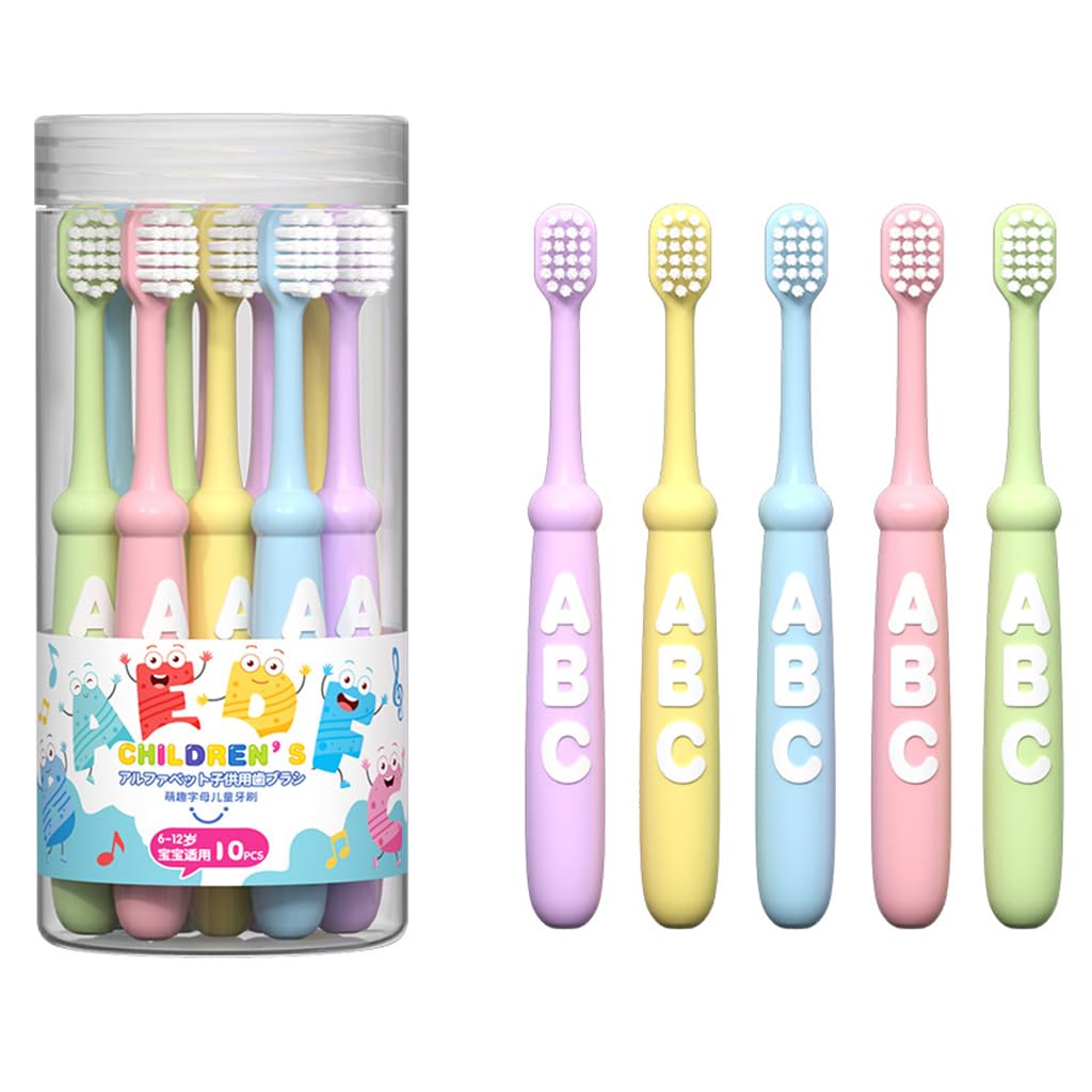 HANNEA® 10pcs Kids Toothbrush Soft Bristle Toothbrush for Kids Colorful Letter Kids Toothbrush Rubberized Handle Toothbrush for Kids 2-6 Years Old Boys and Girls