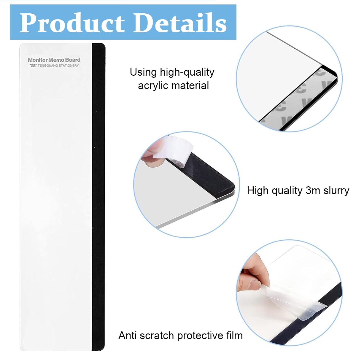 Climberty Monitor Memo Board 2pcs 11x3.1x0.05 in for Home Office Use with Acrylic Side Panel | Transparent Desktop Organizer