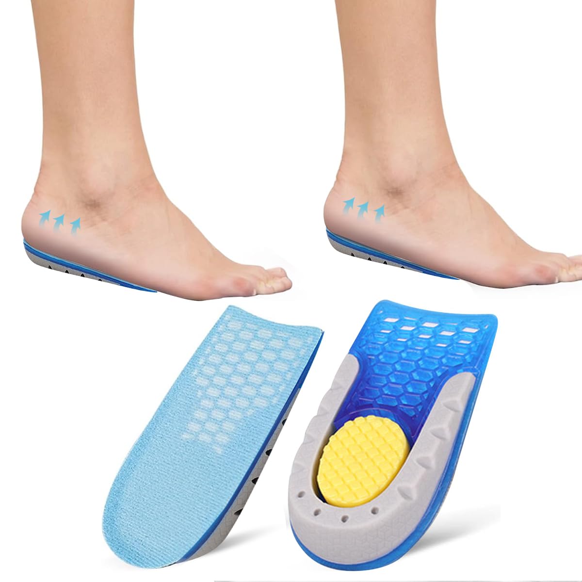 MAYCREATE® Heel Lift Inserts Silicone Heel Cup Pads, Heel Cushions with Massaging Gel Cushion Insert for Heel Ankle Pain Heel Spurs for Women&Men, 0.59Inch