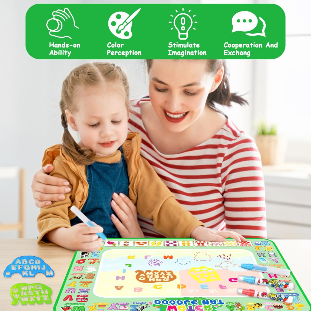 PATPAT Water Doodle Mat for Kids 37.7x39.1 in with Water Pens and Stamps | Mess Free Learning Play