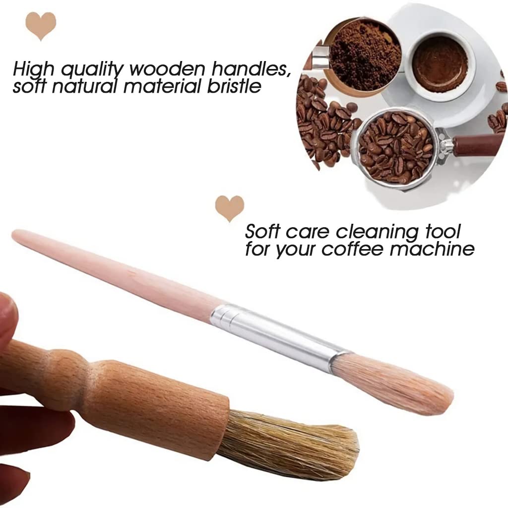 Supvox Coffee Brush Set for Espresso Machine Cleaning with 5 Nylon Brushes and Wooden Handle