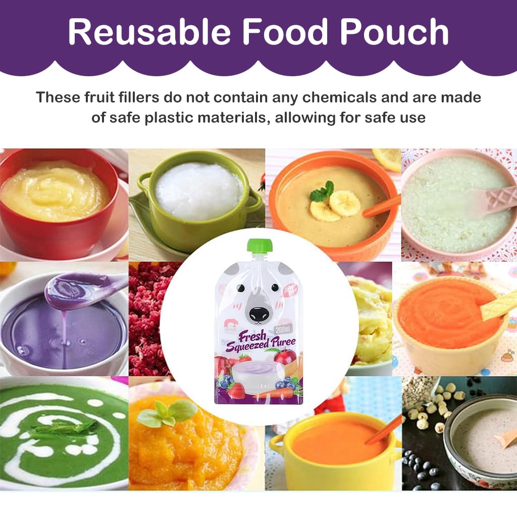 SNOWIE Soft Reusable Baby Food Pouch 30pcs 200ml with Double Sealing Strip | Leak Proof PE Design