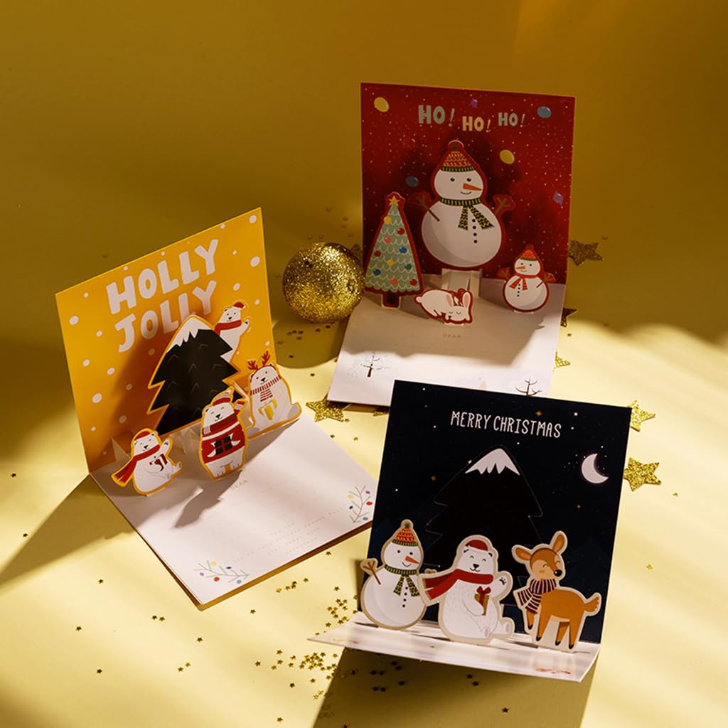 HASTHIP Christmas Greeting Card Set for Holiday Wishes featuring 3D Pop Up Designs 6 Pack