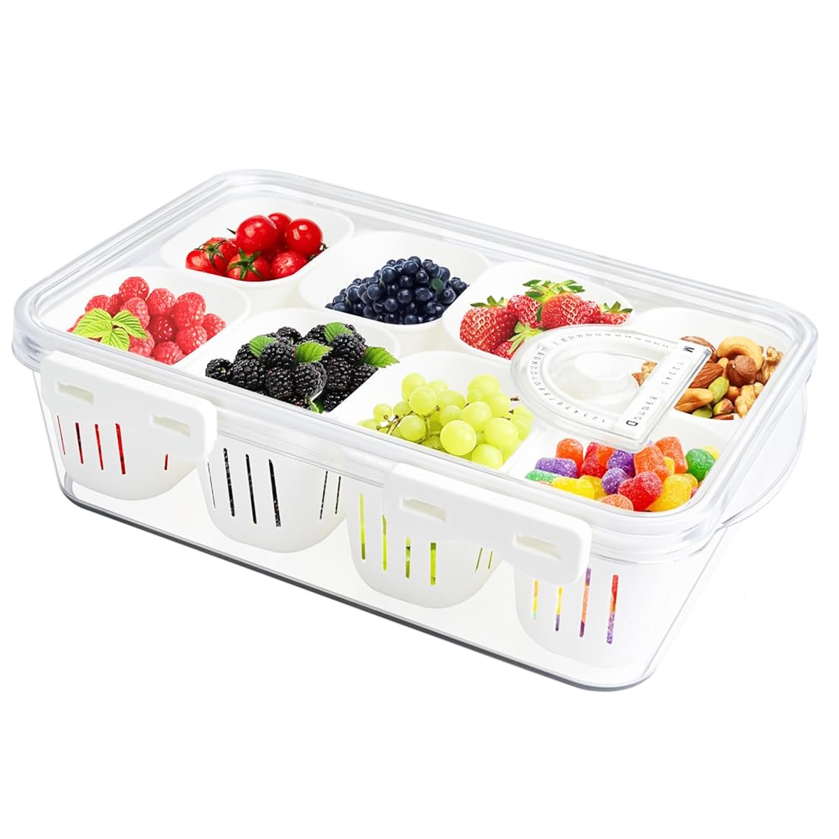 HASTHIP Dry Fruit Box for Snacks and Veggies with 8 Compartments and Draining Baskets | BPA-Free Storage Container