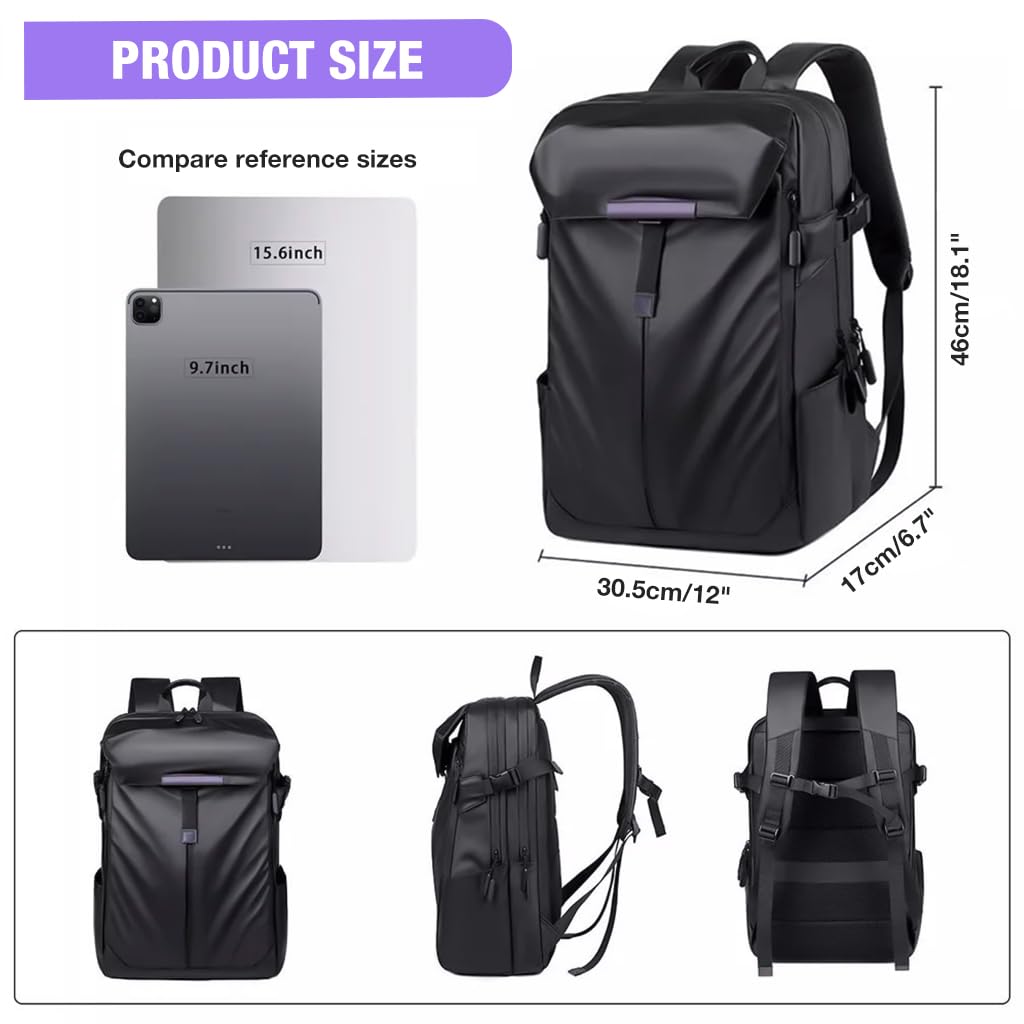 GUSTAVE® 38L Laptop Backpack for Men Women with USB Charging Port,Waterproof Business Backpack Anti Theft Bag Large Overnighter Backpack for Outdoor Camping Travelling (Black)