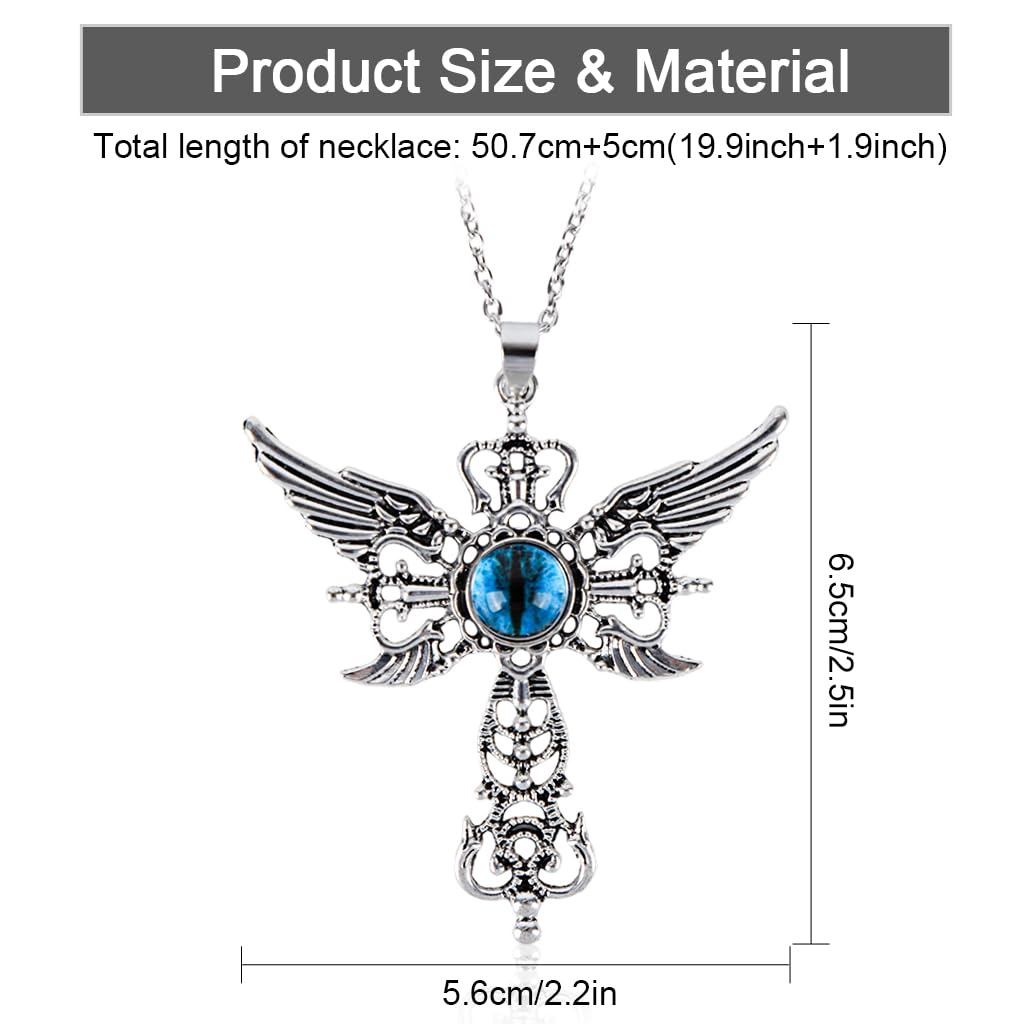 GUSTAVE Necklace for Men with Gothic Cross Pendant and Blue Evil Eye Stone | Silver-Tone Alloy