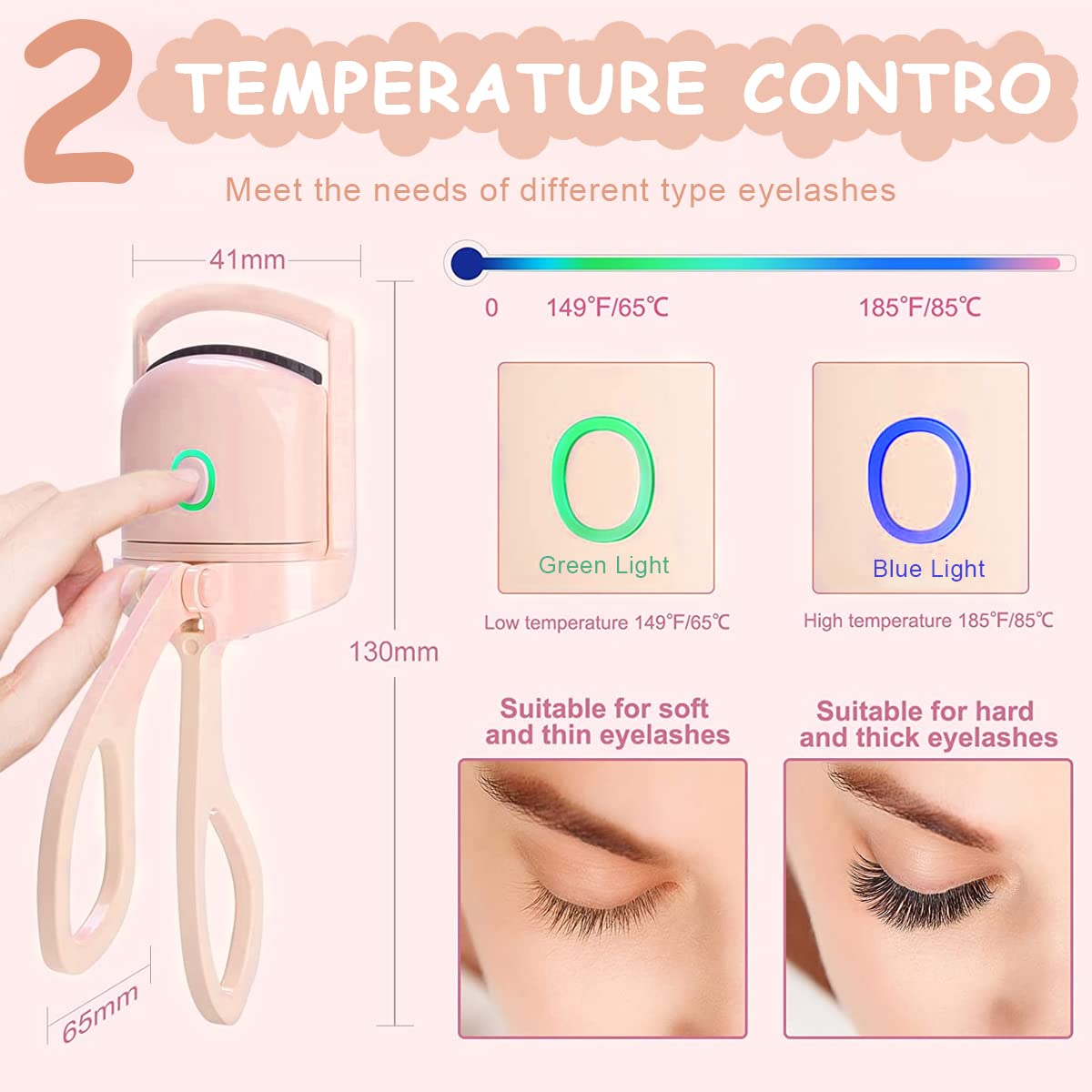 MAYCREATE USB Heating Eyelash Curler with 2 Temperature Control and Clip‑On Design | Rechargeable 150mAh Battery