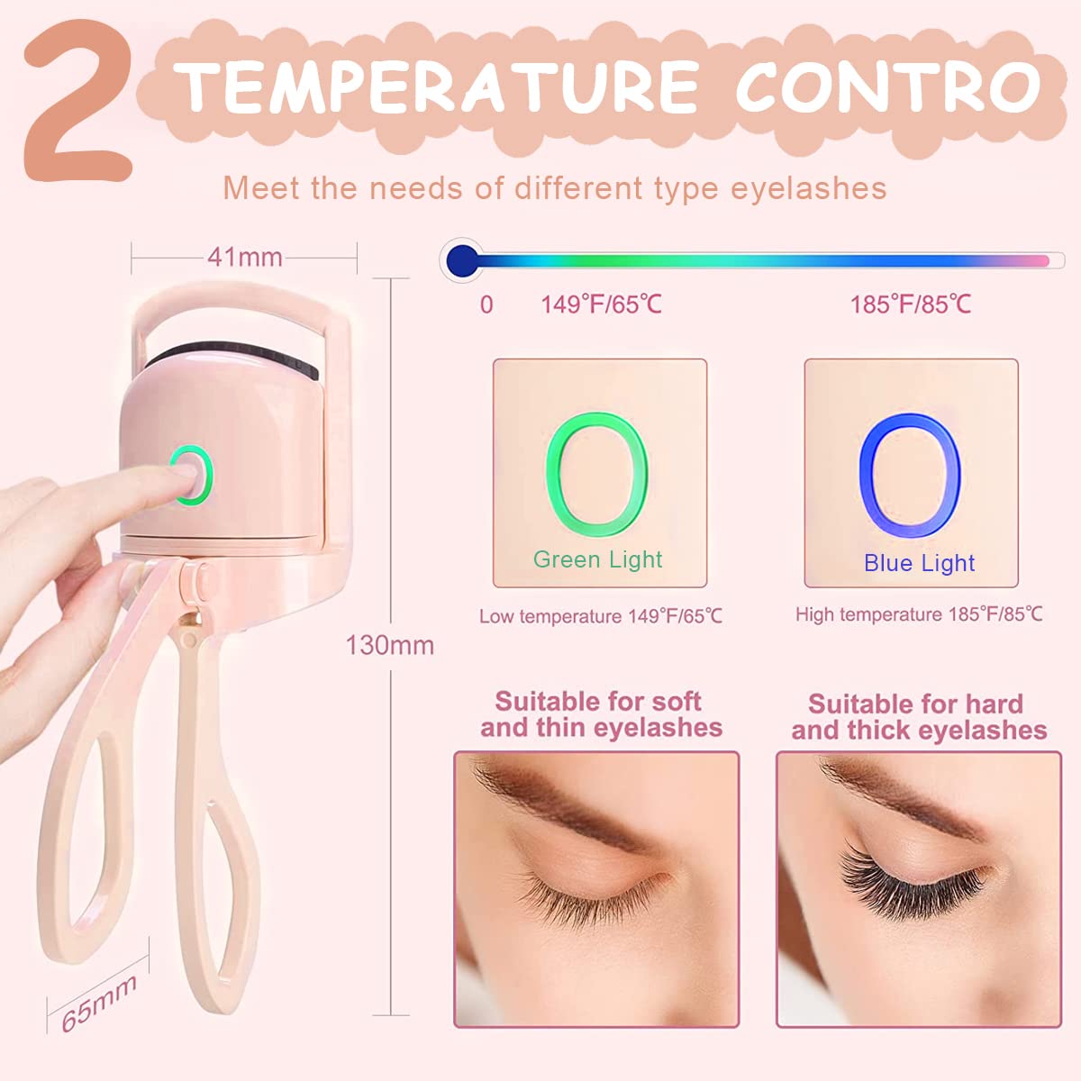 MAYCREATE® USB Heating Eyelash Curler Rechargeable Eyelash Curler with 2 Temperature Adjustable Quick Heat Eyelash Curler Anti-scalding Long Lasting Natural Eyelash Curler