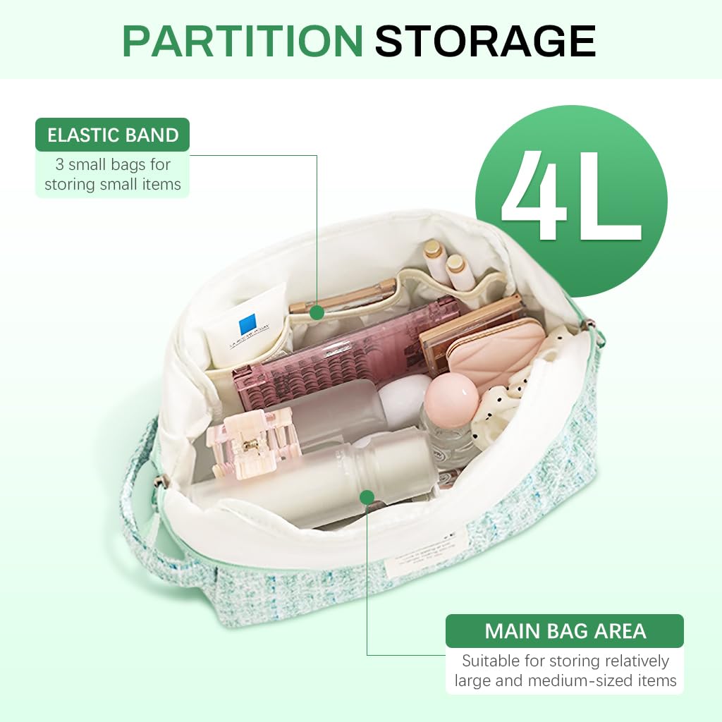 MAYCREATE Cotton Bra Organizer Bag for Travel with 3 Compartments 24x11x15 cm | Green Lingerie Storage