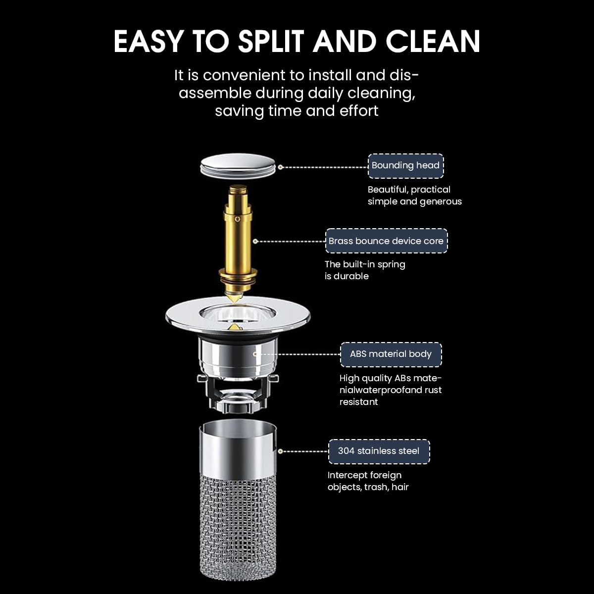 HASTHIP Bathroom Sink Stopper for 30–40mm Drains with Pop Up Design and Stainless Basket Filter