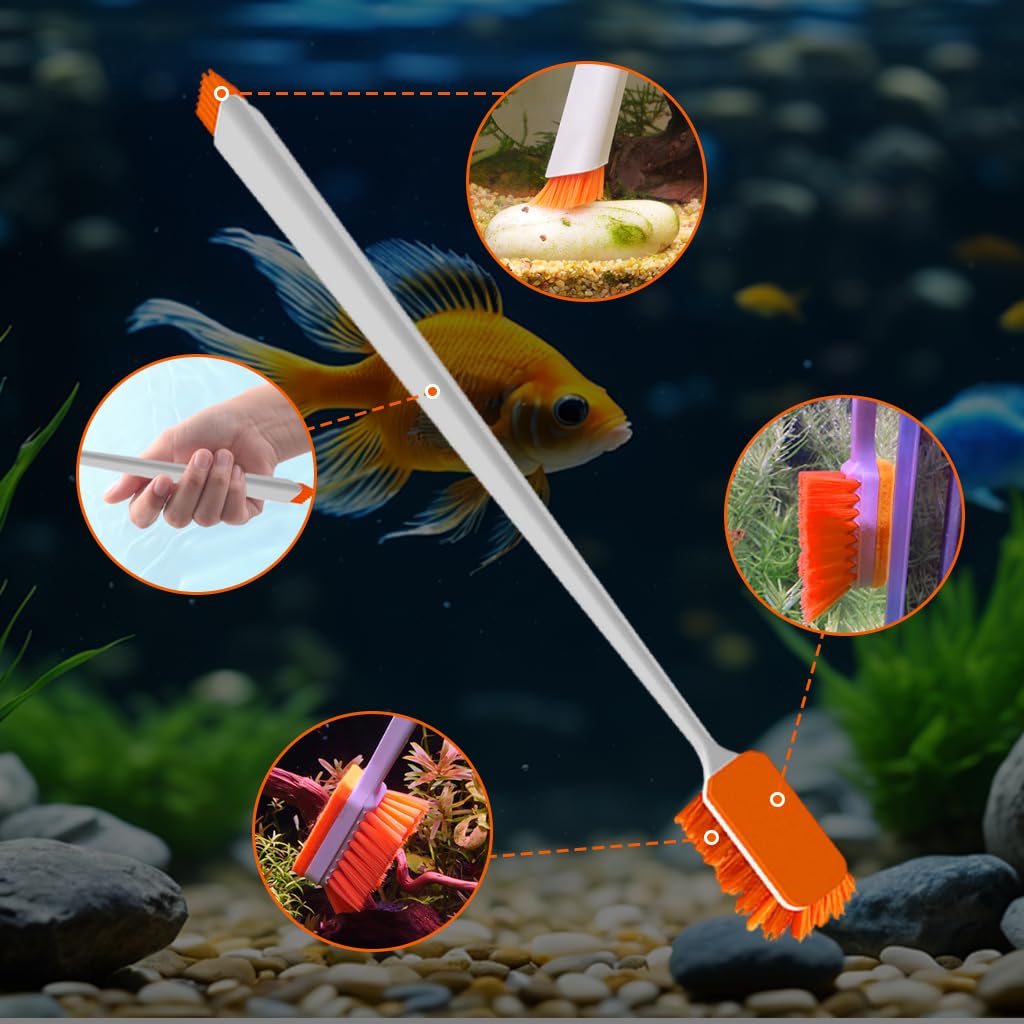 Qpets Aquarium Algae Cleaner for Small to Medium Tanks with Dual Head Brush & Felt Pad