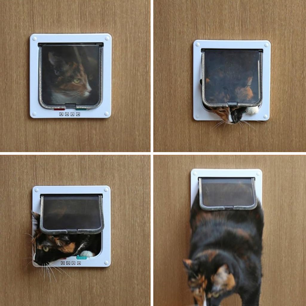 Qpets® Large Cat Door, 4 Way Locking Pet Door for Small Cat Dog, Indoor Pet House Door Flap Cat Door, Flexible in & Out, Lockable, One Way Out/in, Two Way Out/in Cat Door, 28 * 25 * 5.5CM