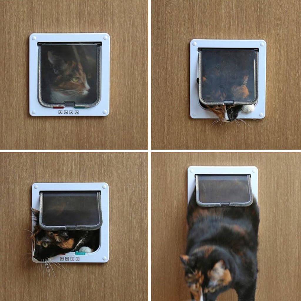 Qpets Large Cat Door for Small Pets with 4 Way Locking System 28×25×5.5cm ABS Frame | Easy Install