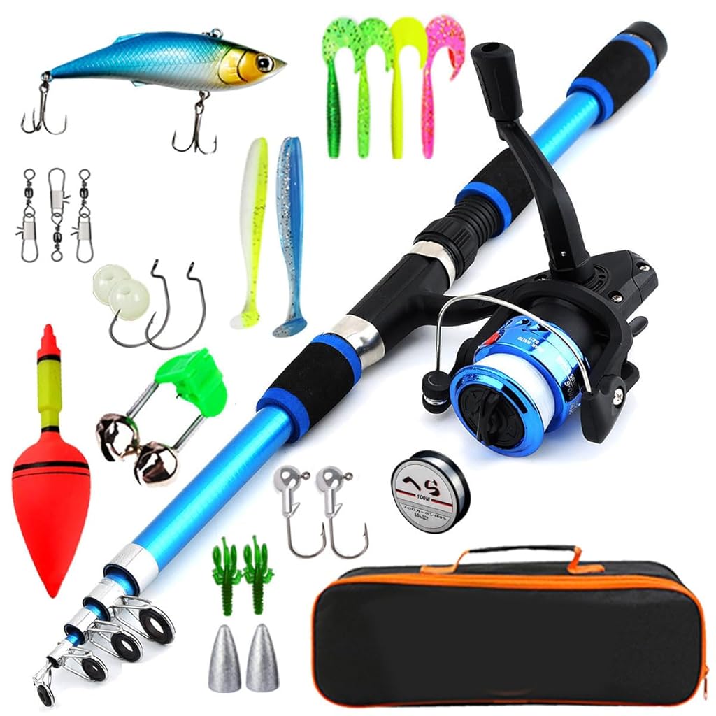 Proberos® Fishing Set for Children, Complete Kids Fishing Kit with Rod, Reel, Tackle Box and Fishing Lures, Outdoor Beginner Fishing Gear for Boys Girls