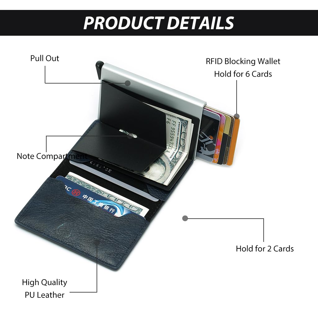 Zibuyu Slim Wallet for Men featuring pop up aluminum chamber with RFID blocking | black PU leather 3.74×2.55×0.59 in design