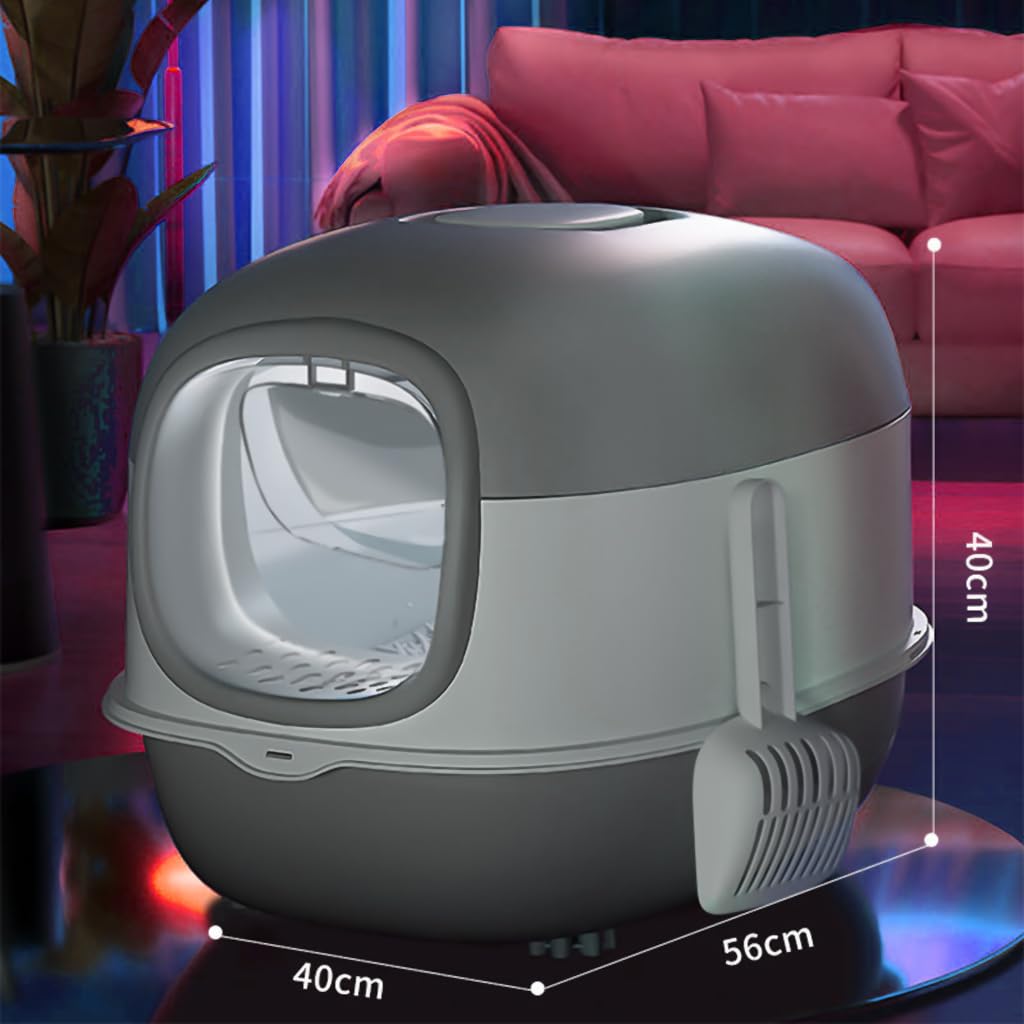 Qpets Cat Litter Box for Large Cats with 180 Degree Flip Lid and UV Sterilization Light | 40×56×40 cm Enclosed Design