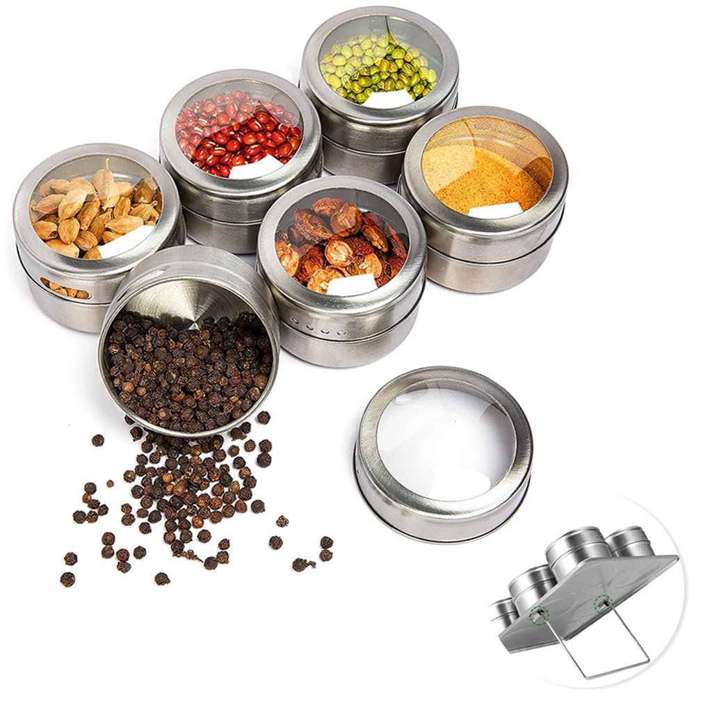 HASTHIP Spice Box for Kitchen with Clear Lid and Dual Shaker Openings | 6Pcs Stainless Steel Set