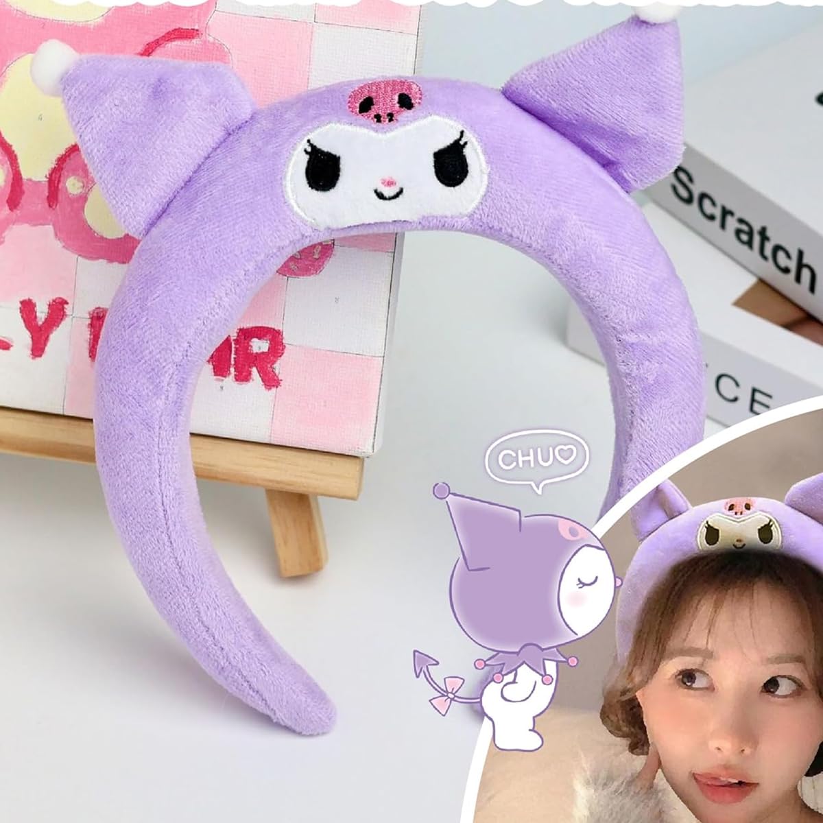 PATPAT Girls Kuromi Accessories Set Fashion Kuromi Wardrobe Accessories Gift Set of 10Pcs Kuromi Girls Headband Woven Rope Hair Tie Hair Clips Plush Hair Scrunchie Finger Rings